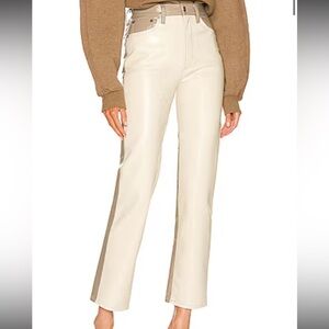 AGOLDE two tone panel leather straight leg pants
